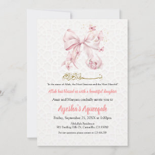Aqiqah Pink Bow Girl Uitnodiging
