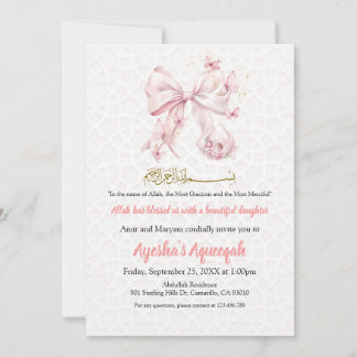 Aqiqah Pink Bow Girl Uitnodiging