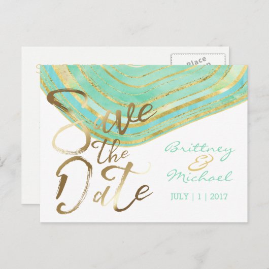 Aqua Agate Waterverf | Het Briefkaart Datum opslaa (Voorkant / Achterkant)