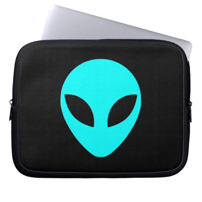 Aqua Alien Head Laptop Sleeve (Voorkant)