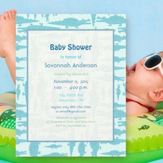 Aqua Alligator Motif bébé garçon douche Invitation