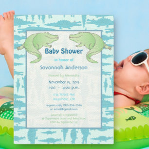Aqua Alligator Motif bébé garçon douche Invitation