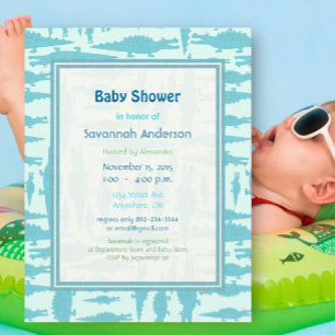 Aqua Alligator Motif bébé garçon douche Invitation