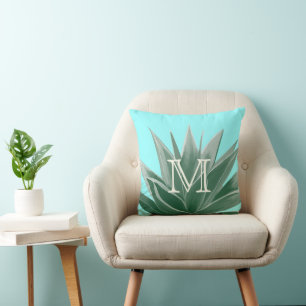 Aqua Aloe Succulent Ivoire Monogramme Coussin mode