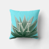 Aqua Aloe Succulent Ivoire Monogramme Coussin mode (Verso)