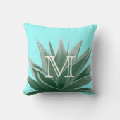 Aqua Aloe Succulent Ivory Monogram Modern Pillow Kussen (Voorkant)