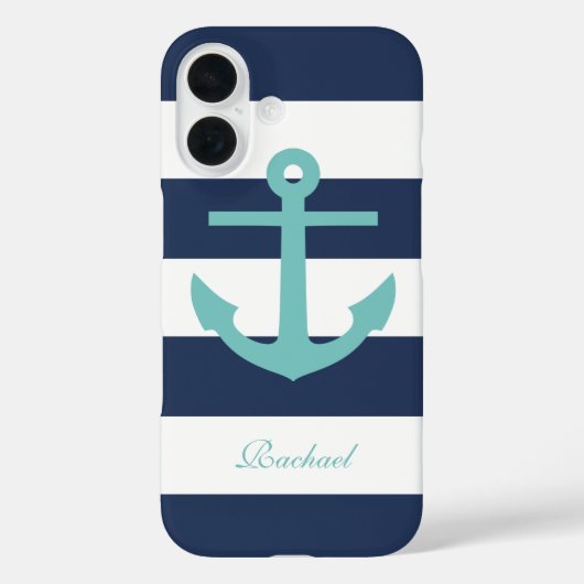 Aqua Anchor op blauwe strepen Case-Mate iPhone Case (Achterkant)