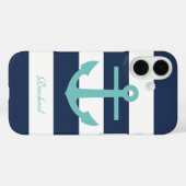 Aqua Anchor op blauwe strepen Case-Mate iPhone Case (Achterkant (horizontaal))