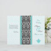 Aqua and Black Damask Wedding Program (Staand voorkant)