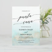Aqua and Gold Waterverf Beach Punta Cana Wedding Kaart (Staand voorkant)
