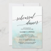 Aqua and Gold Waterverf Beach repetitie Dinner Kaart (Voorkant)