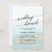 Aqua and Gold Waterverf Beach Wedding Brunch Kaart (Voorkant)