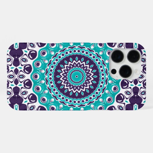 Aqua and Plum Modern Mandala Design iPhone Hoesje (Achterkant horizontaal)
