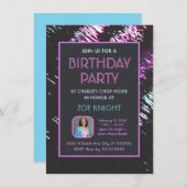 Aqua and Purple Photo Birthday Party Invitation (Devant / Derrière)