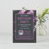 Aqua and Purple Photo Birthday Party Invitation (Debout devant)