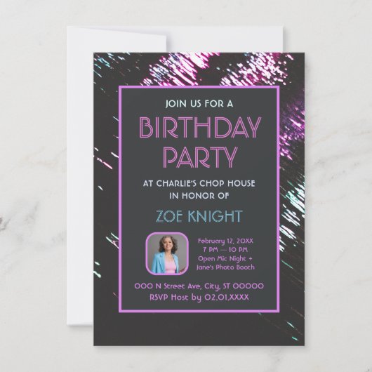 Aqua and Purple Photo Birthday Party Invitation (Devant)