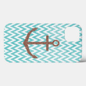 Aqua and White Chevron Glitter Anchor Case-Mate iPhone Case (Achterkant (horizontaal))