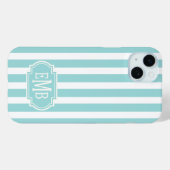Aqua and White Monogrammed Stripes Case-Mate iPhone Case (Achterkant (horizontaal))