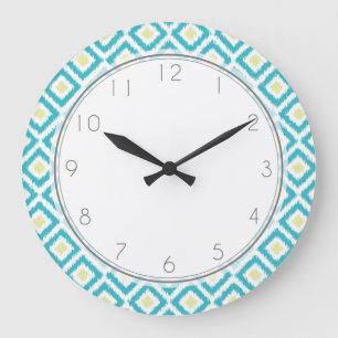 Aqua and Yellow Diamond Ikat Pattern Grote Klok