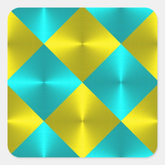 Aqua and Yellow Metallic look Squares Vierkante Sticker (Voorkant)