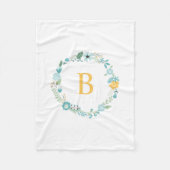 Aqua and Yellow Monogrammed Floral Wreath Fleece Deken (Voorkant)
