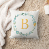 Aqua and Yellow Monogrammed Floral Wreath Kussen (Deken)