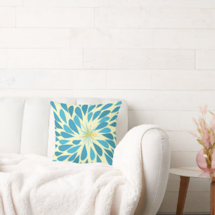 Aqua and Yellow Starburst Modern Flower Pillow Kussen