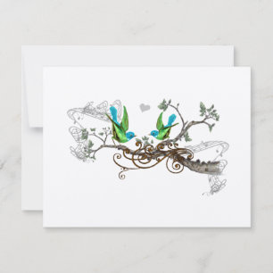 Aqua & Apple Green Tortelduifjes bruiloft RSVP Kaartje