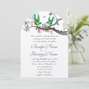 Aqua & Apple Green Vintage Birds Invitation de mar
