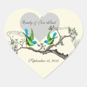 Aqua & Apple Groene  Vogels Trouwstickers Hart Sticker