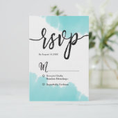 Aqua Aquarelle Brush Strokes Mariage simple RSVP (Debout devant)