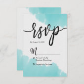 Aqua Aquarelle Brush Strokes Mariage simple RSVP (Devant / Derrière)