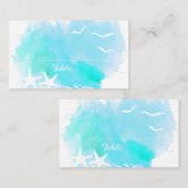 Aqua aquarelle, carte de lieu de mariage de plage  (Devant / Derrière)