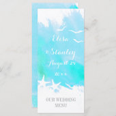 Aqua aquarelle, menu mariage de plage d'étoiles de (Devant / Derrière)