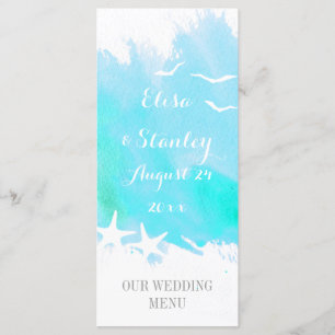 Aqua aquarelle, menu mariage de plage d'étoiles de