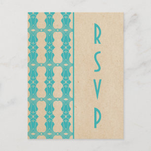 Aqua Art Deco Border RSVP Briefkaart