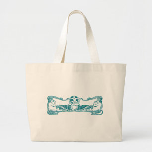 Aqua Art Nouveau Mermaids Grote Tote Bag