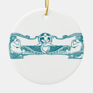 Aqua Art Nouveau Mermaids Keramisch Ornament