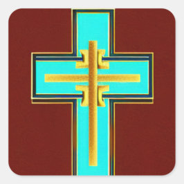 Aqua Asian Style Cross-Sticker Vierkante Sticker