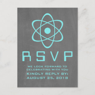 Aqua Atomic Chalkboard RSVP Briefkaart