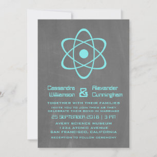Aqua Atomic Chalkboard Wedding Invite Kaart