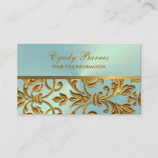 Aqua avec Carte de visite Gold Damask (Devant)