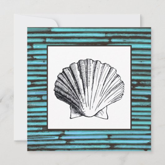 Aqua Bamboo Sea Shell Faire-part de mariage (Devant)