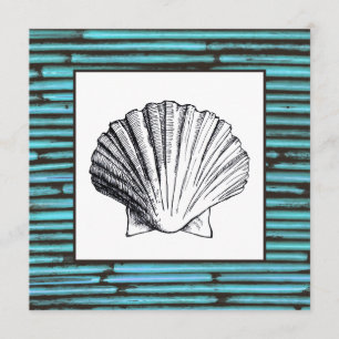 Aqua Bamboo Zee Shell Wedding Invitation Kaart