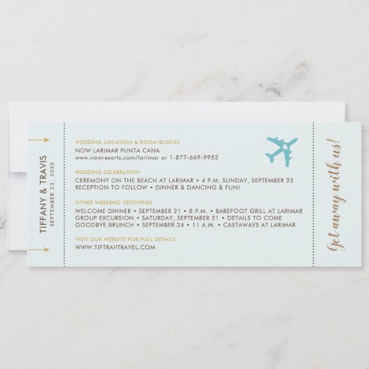 Aqua Beach Boarding Pass Ticket Save the Date Kaar Aankondiging (Achterkant)