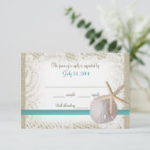 Aqua Beach Burlap and Lace Beantwoorden RSVP Kaartje (Staand voorkant)