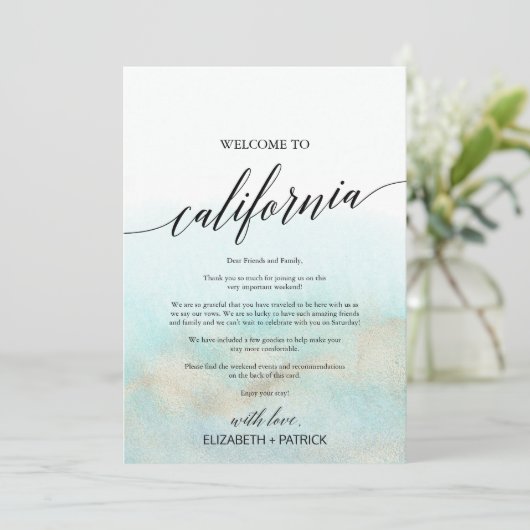 Aqua Beach California Welkomstbrief en reisroute (Staand voorkant)