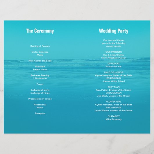 Aqua Beach Ceremony Folded Wedding Program (Achterkant)