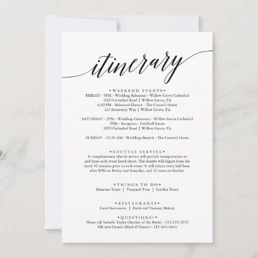 Aqua Beach Punta Cana Welcome Letter & Itinerary (Achterkant)