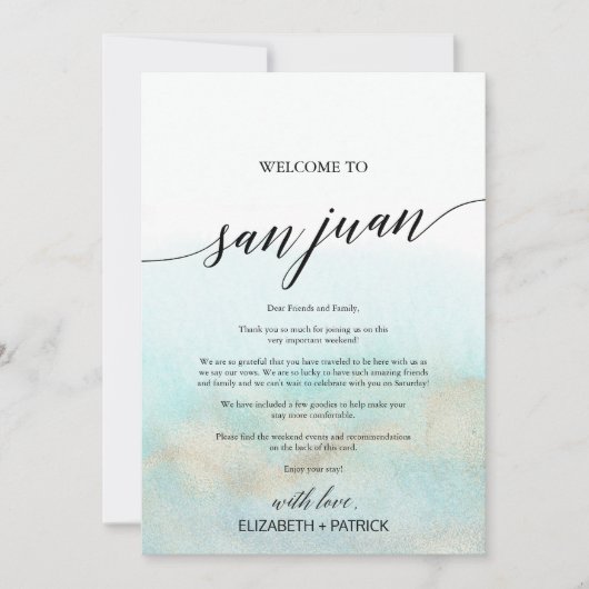 Aqua Beach San Juan Welcome Letter & Itinerary (Voorkant)